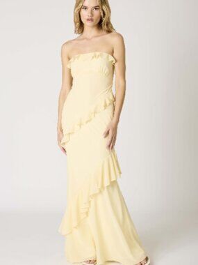 NWT Cotton Candy Yellow Strapless Ruffle Maxi